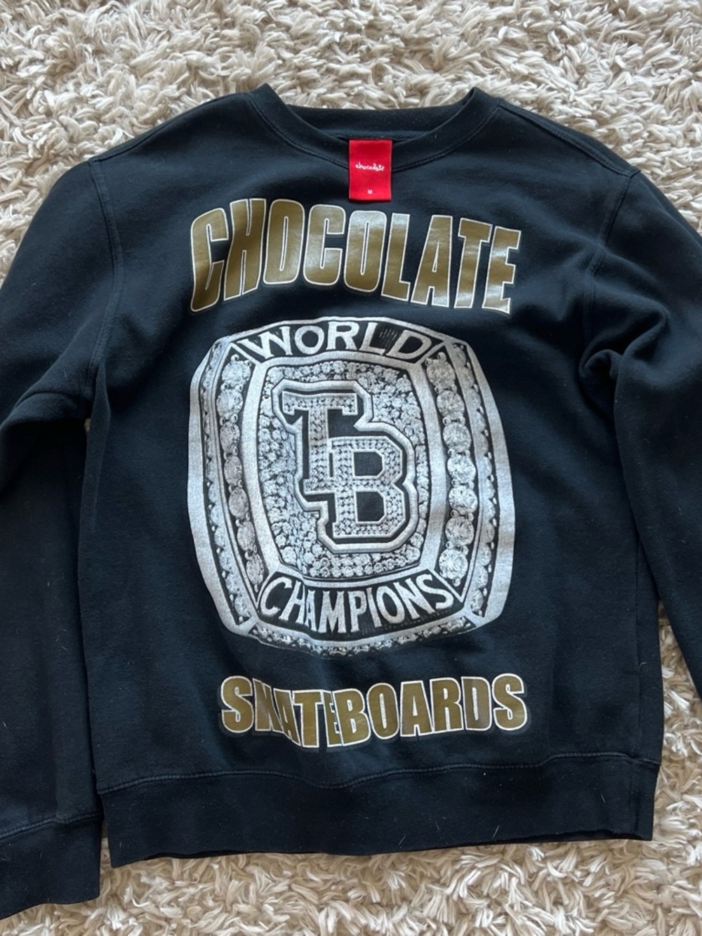 Chocolate Black Crewneck with Gold & Silver Graphic